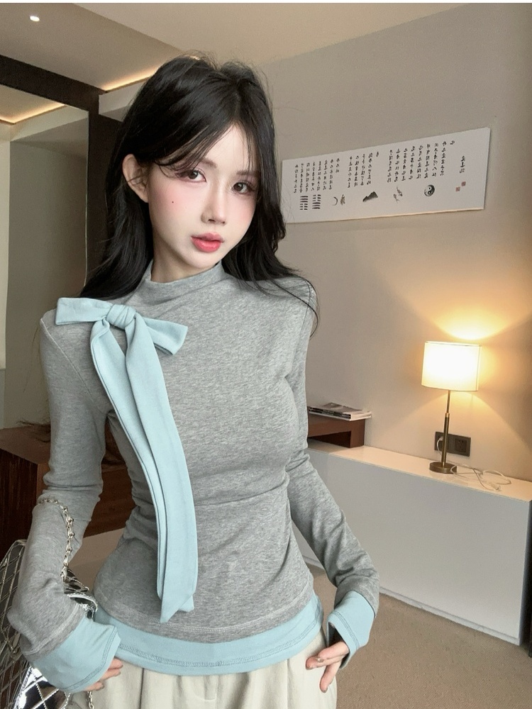 Inside the ride tops half high collar T-shirt for women