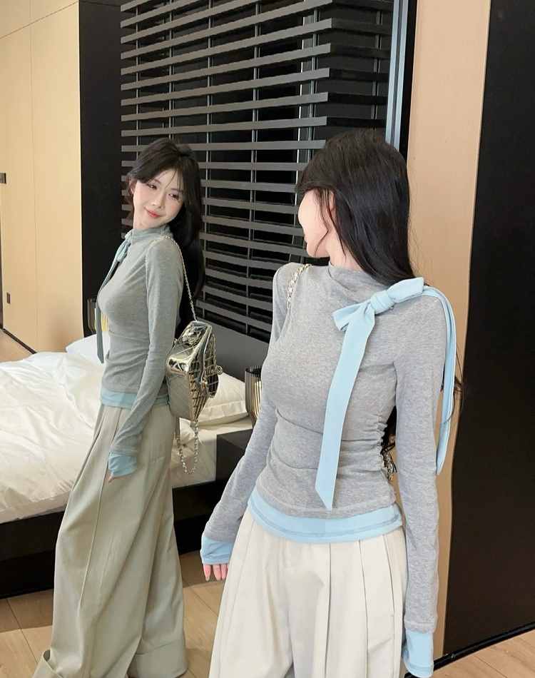 Inside the ride tops half high collar T-shirt for women