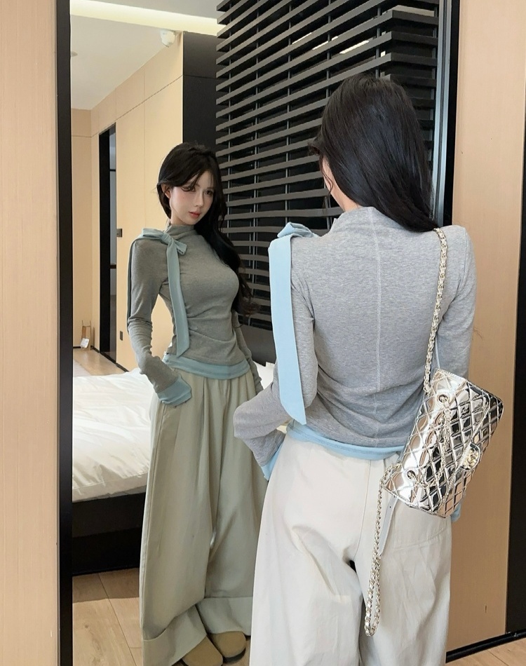 Inside the ride tops half high collar T-shirt for women
