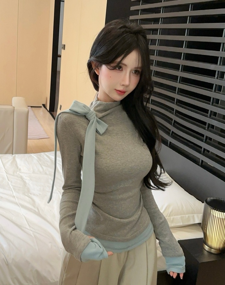 Inside the ride tops half high collar T-shirt for women