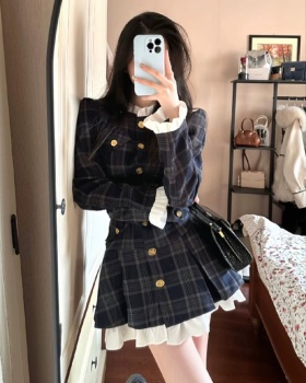 Korean style slim dress plaid pleated T-back