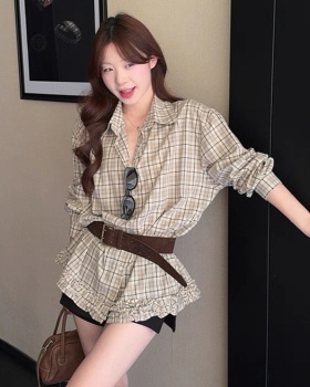 Wood ear retro pinched waist shirt all-match loose tops