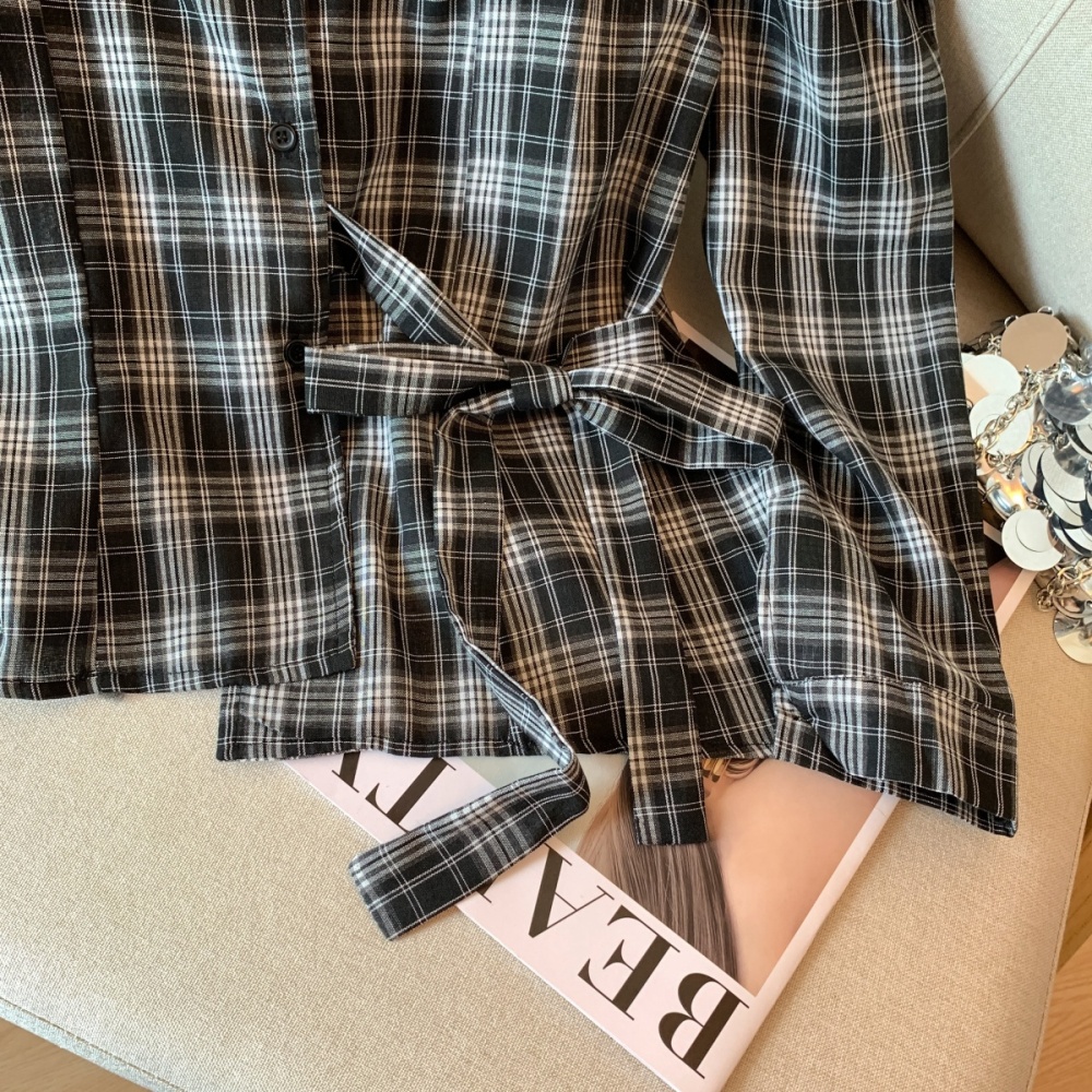 Sling plaid shirt autumn flat shoulder tops