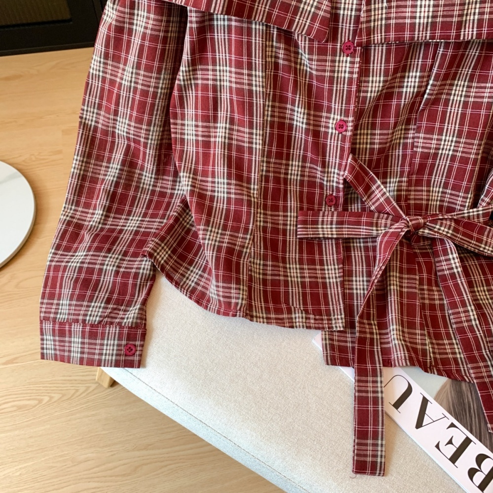 Sling plaid shirt autumn flat shoulder tops