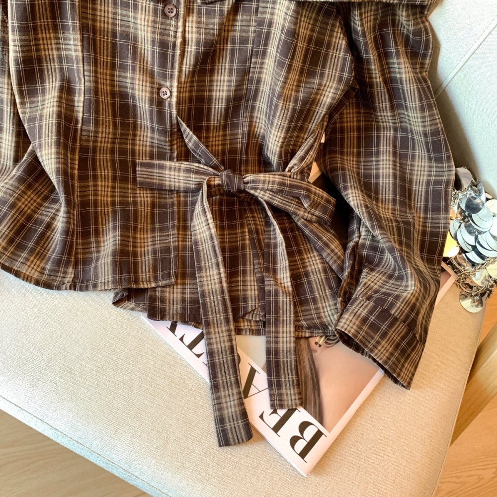 Sling plaid shirt autumn flat shoulder tops