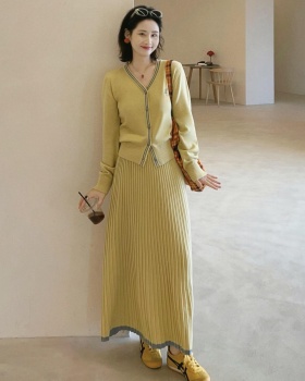 Knitted yellow skirt autumn tops 2pcs set