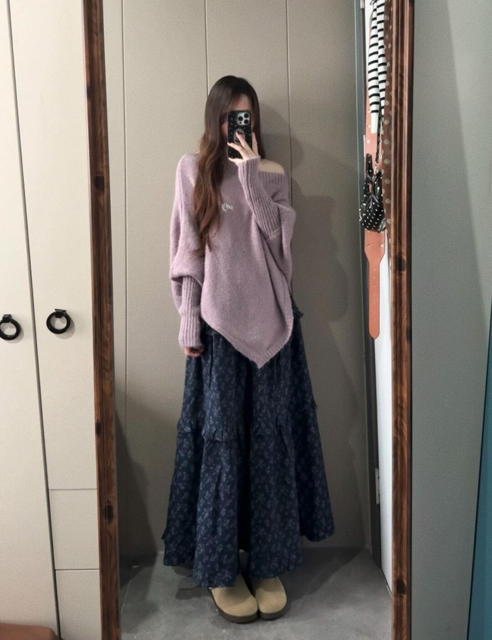 Lazy floral tops loose autumn sweater 2pcs set for women