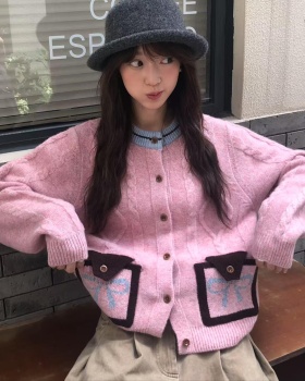 Mixed colors bow cardigan Korean style autumn coat for women