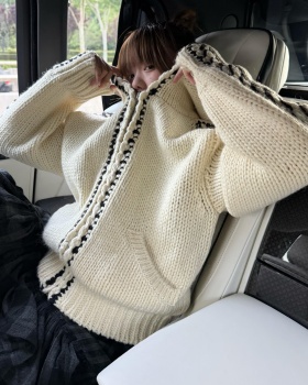 Loose hooded autumn sweater splice Korean style coat