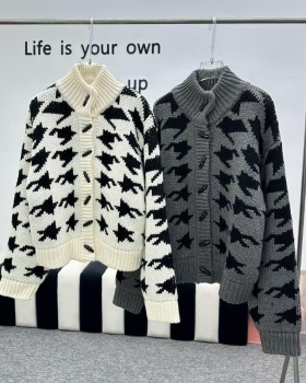 Korean style houndstooth coat retro autumn sweater