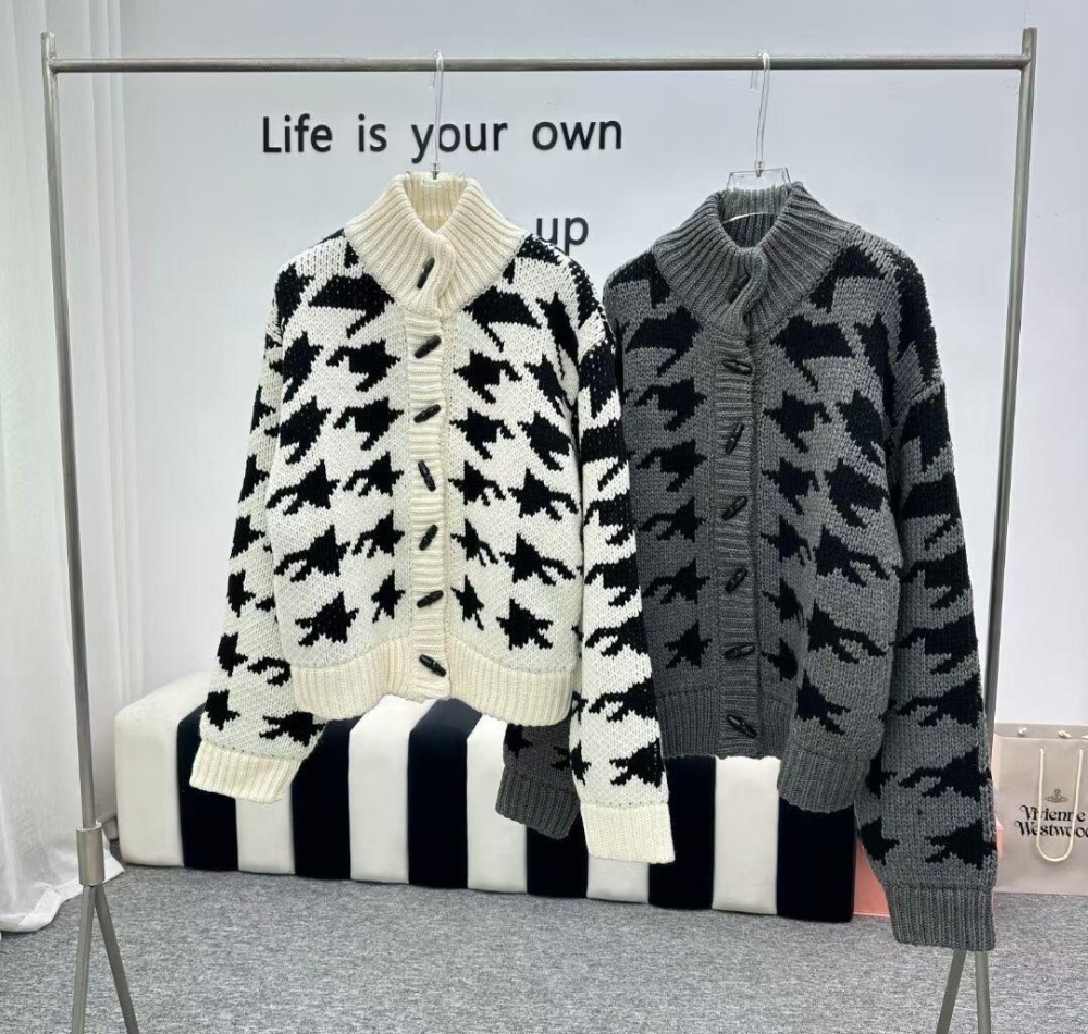 Korean style houndstooth coat retro autumn sweater