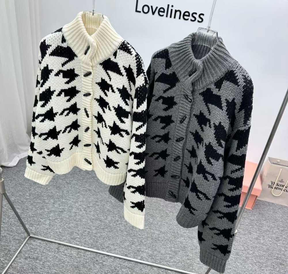 Korean style houndstooth coat retro autumn sweater