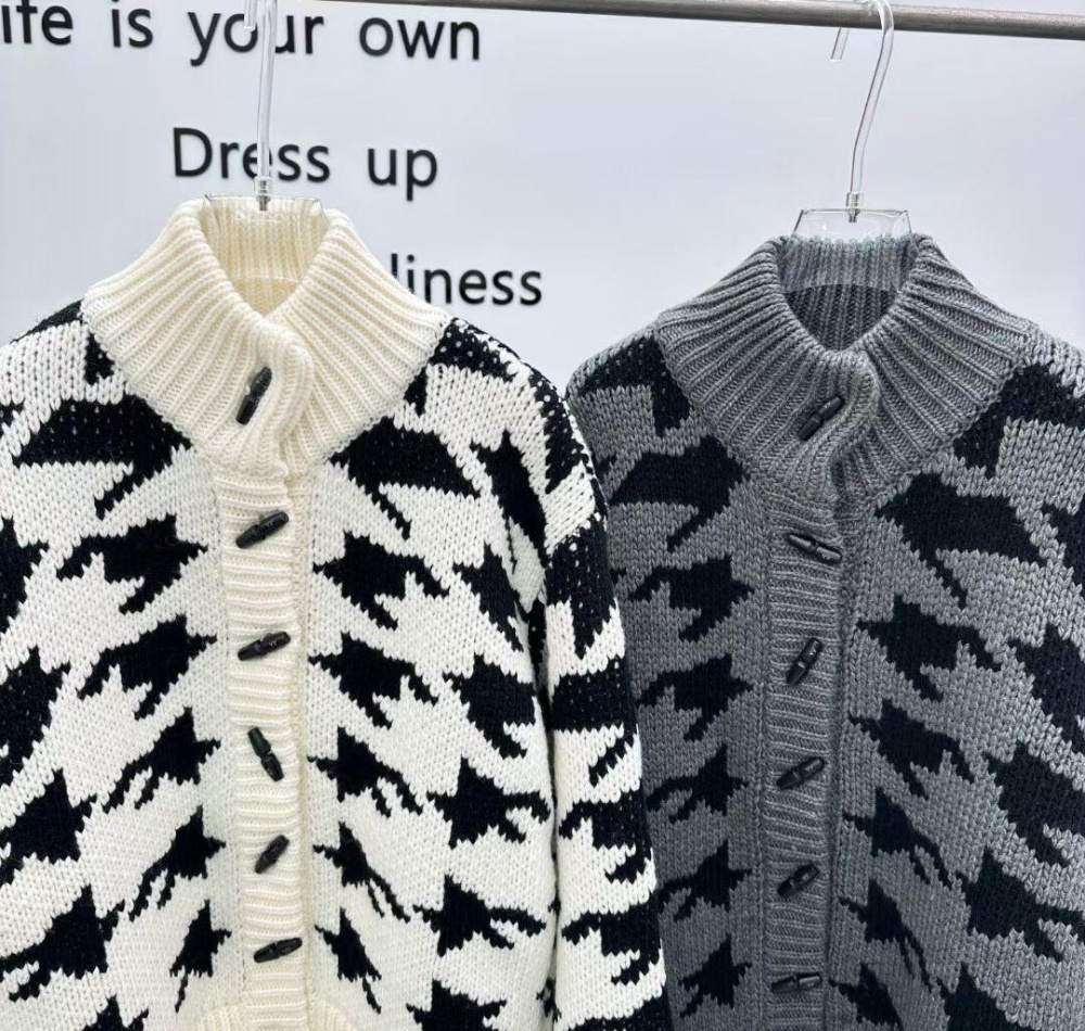 Korean style houndstooth coat retro autumn sweater