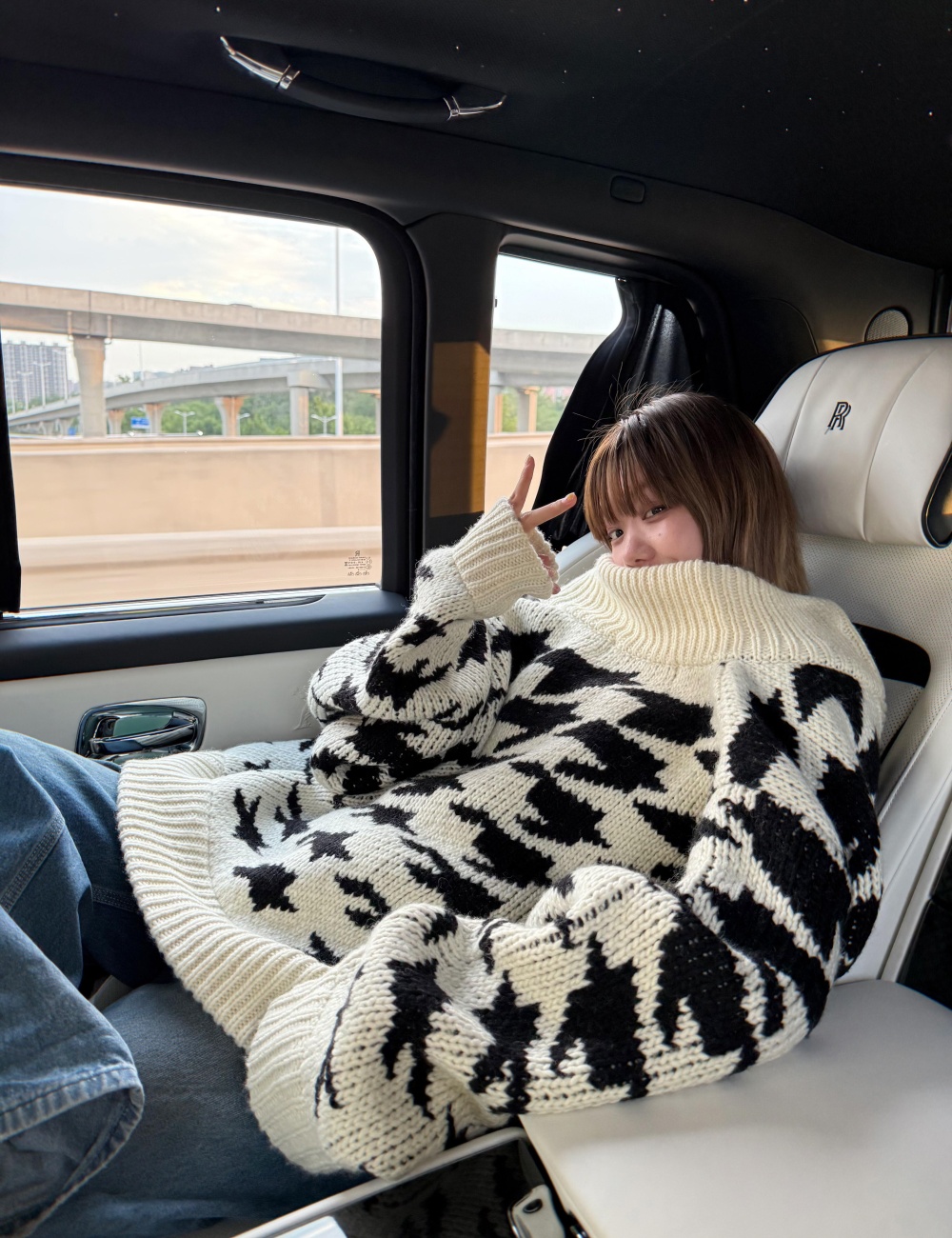 Korean style houndstooth coat retro autumn sweater