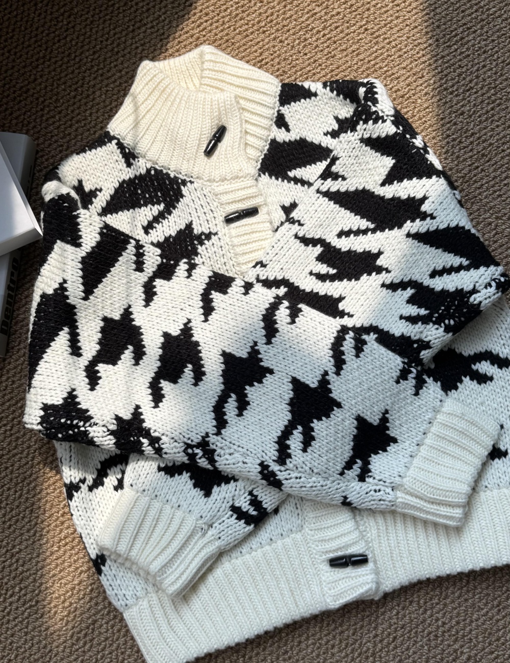 Korean style houndstooth coat retro autumn sweater