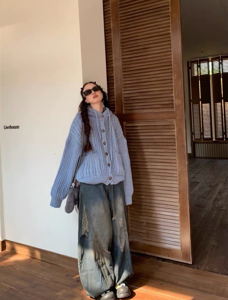 Lazy cardigan American style sweater for women