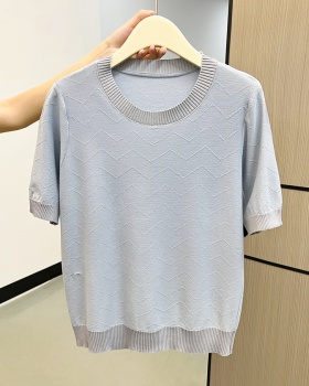 Autumn and winter loose stripe round neck knitted tops for women