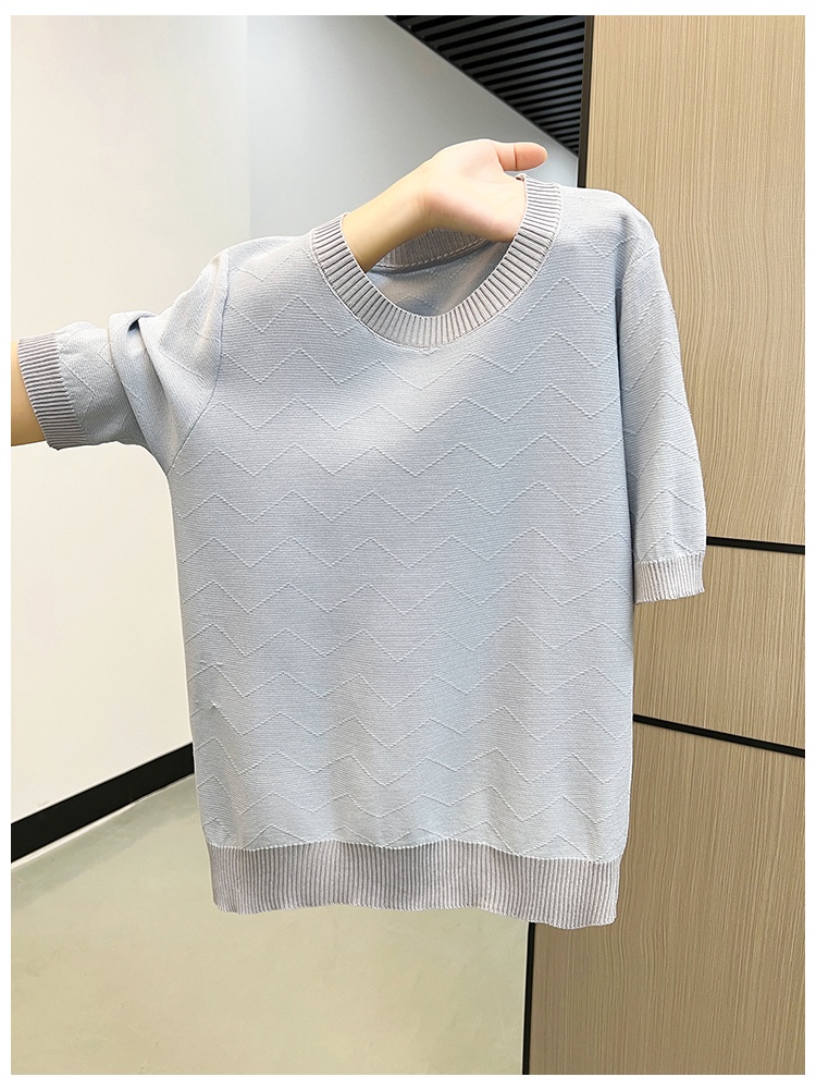 Autumn and winter loose stripe round neck knitted tops for women