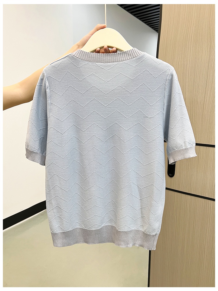 Autumn and winter loose stripe round neck knitted tops for women