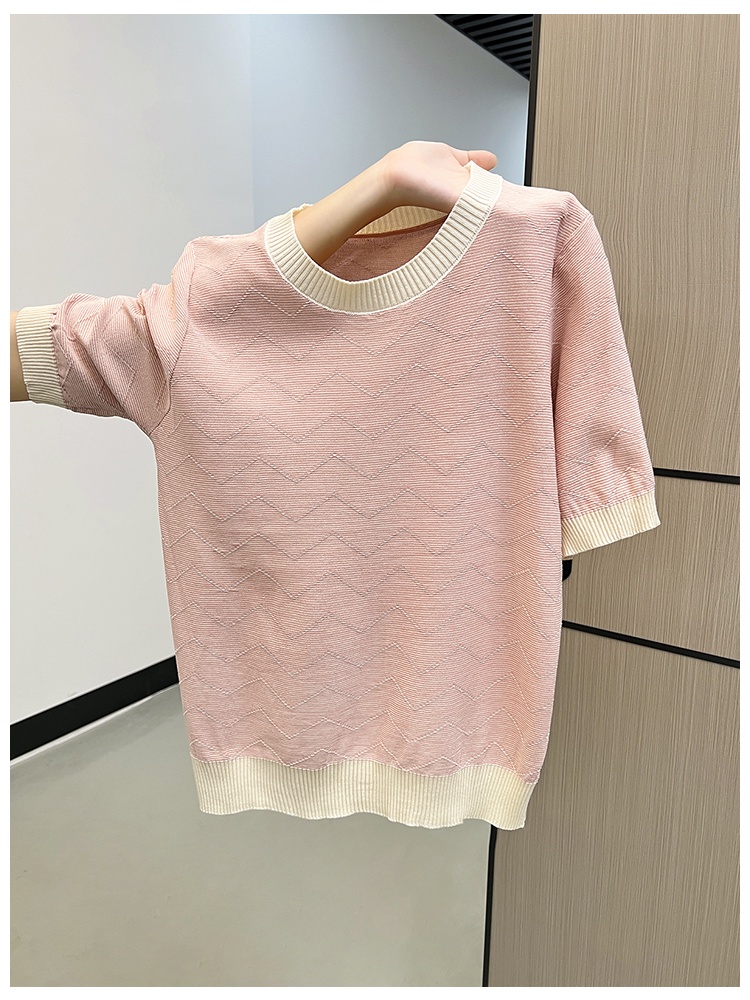 Autumn and winter loose stripe round neck knitted tops for women