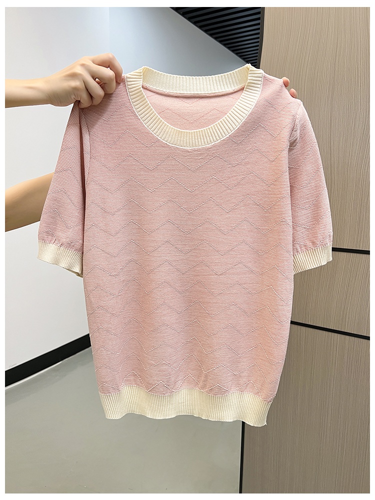 Autumn and winter loose stripe round neck knitted tops for women