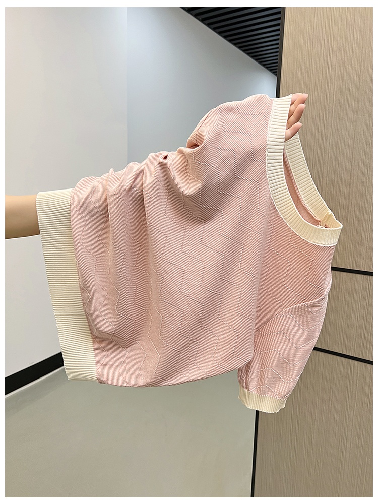Autumn and winter loose stripe round neck knitted tops for women