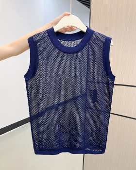 Summer round neck knitted vest air conditioning mesh shirts