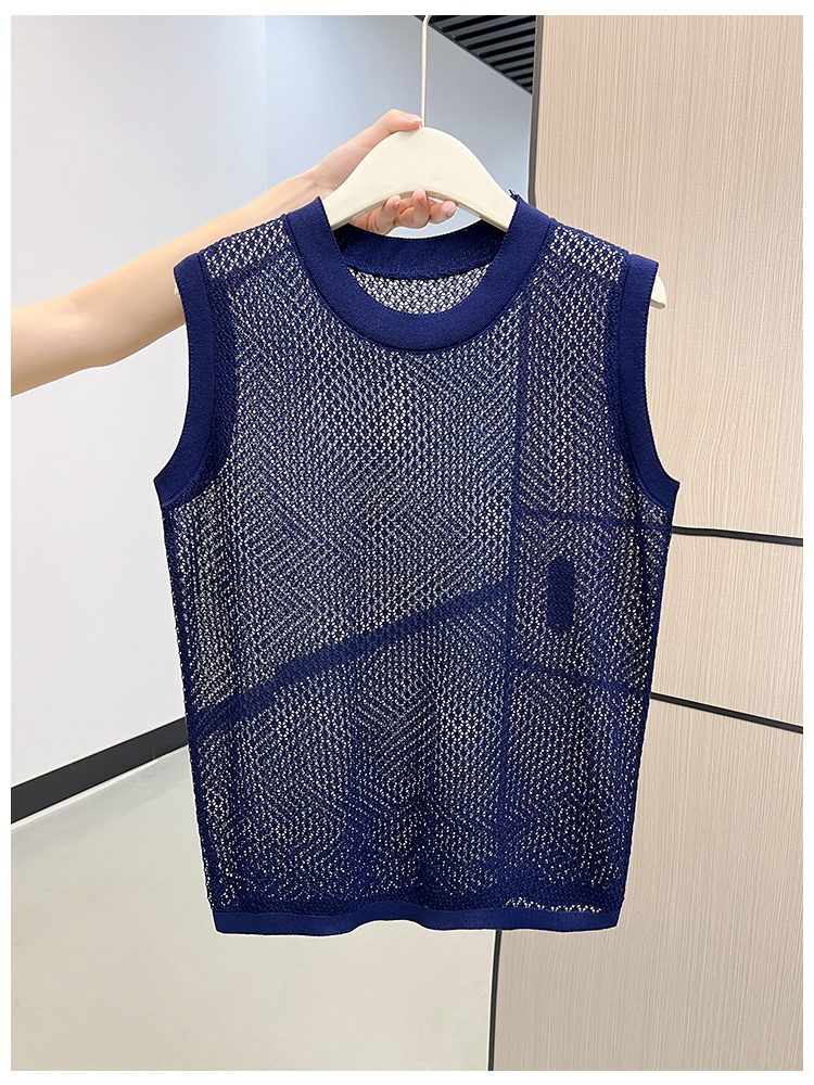 Summer round neck knitted vest air conditioning mesh shirts