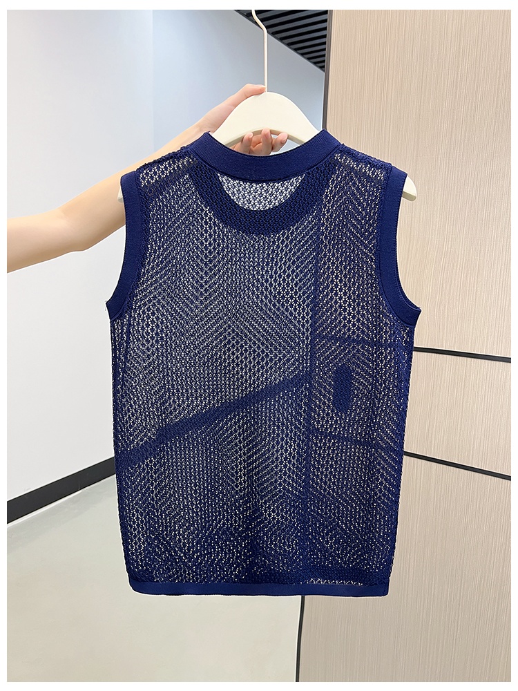 Summer round neck knitted vest air conditioning mesh shirts