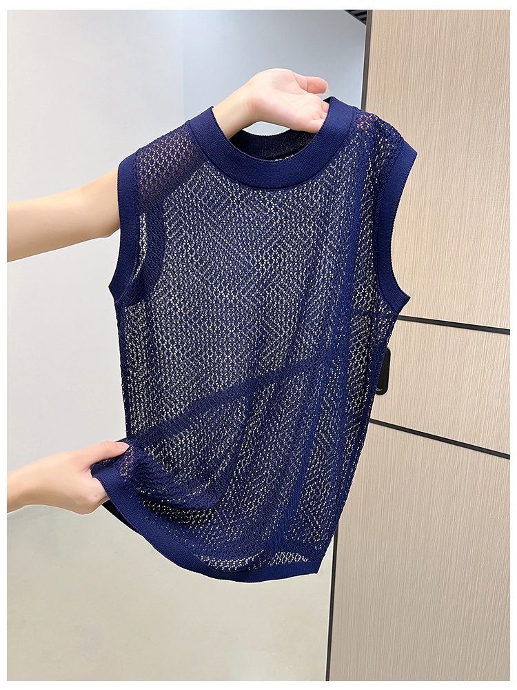 Summer round neck knitted vest air conditioning mesh shirts