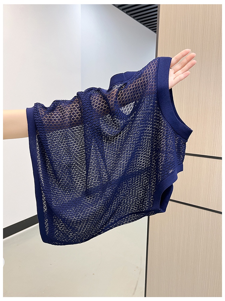 Summer round neck knitted vest air conditioning mesh shirts