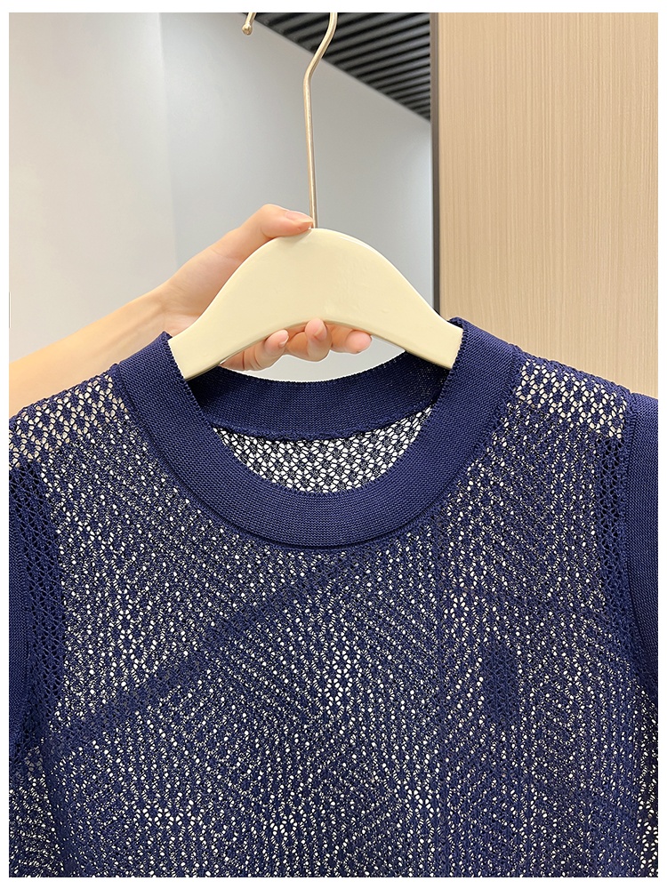 Summer round neck knitted vest air conditioning mesh shirts