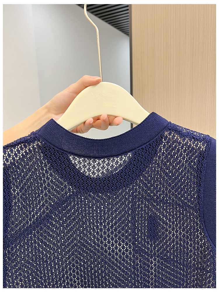 Summer round neck knitted vest air conditioning mesh shirts