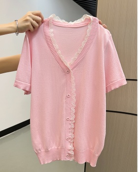 Knitted short sleeve bottoming shirt V-neck T-shirt