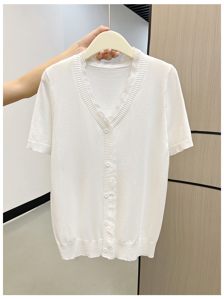 Knitted short sleeve bottoming shirt V-neck T-shirt