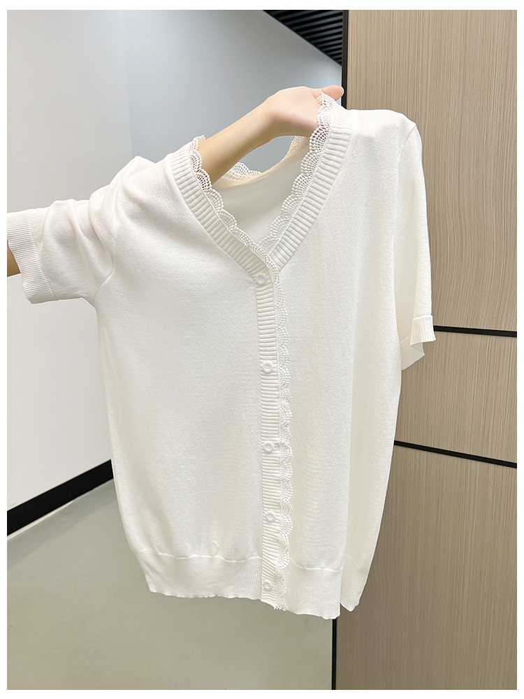 Knitted short sleeve bottoming shirt V-neck T-shirt