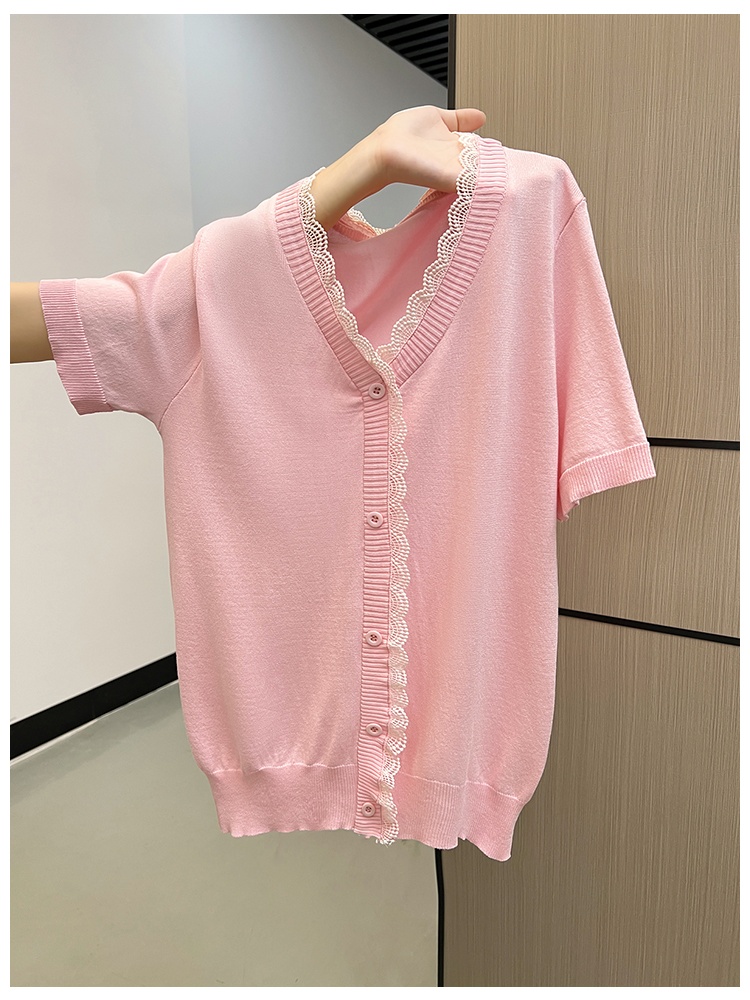Knitted short sleeve bottoming shirt V-neck T-shirt