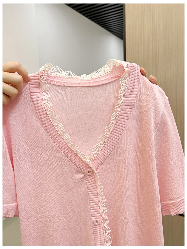 Knitted short sleeve bottoming shirt V-neck T-shirt