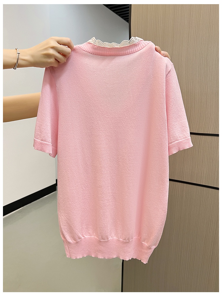 Knitted short sleeve bottoming shirt V-neck T-shirt