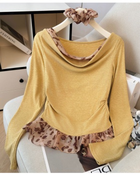 Wood ear autumn slim fashion autumn and winter splice tops