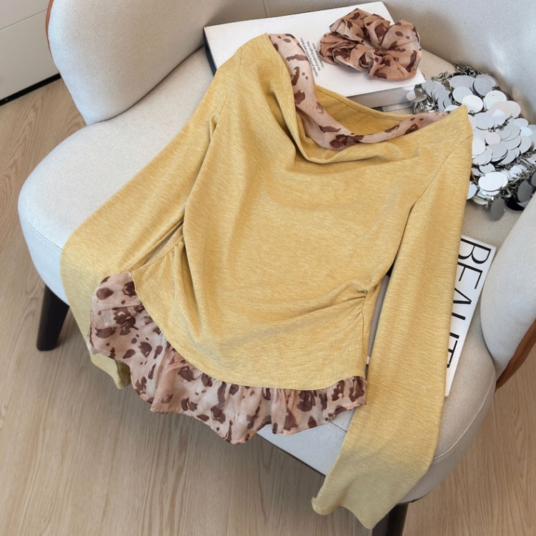 Wood ear autumn slim fashion autumn and winter splice tops