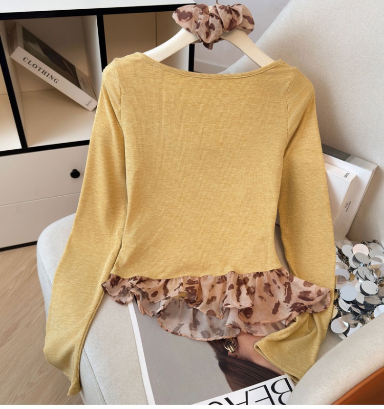 Wood ear autumn slim fashion autumn and winter splice tops