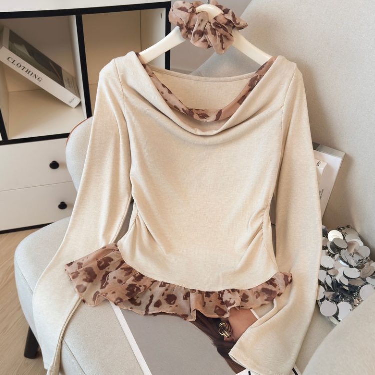 Wood ear autumn slim fashion autumn and winter splice tops