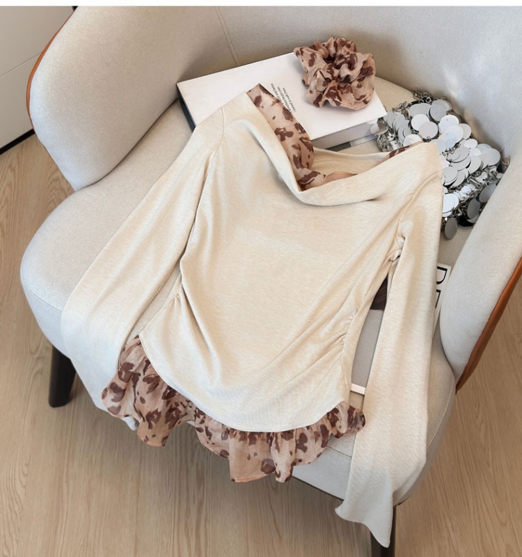 Wood ear autumn slim fashion autumn and winter splice tops