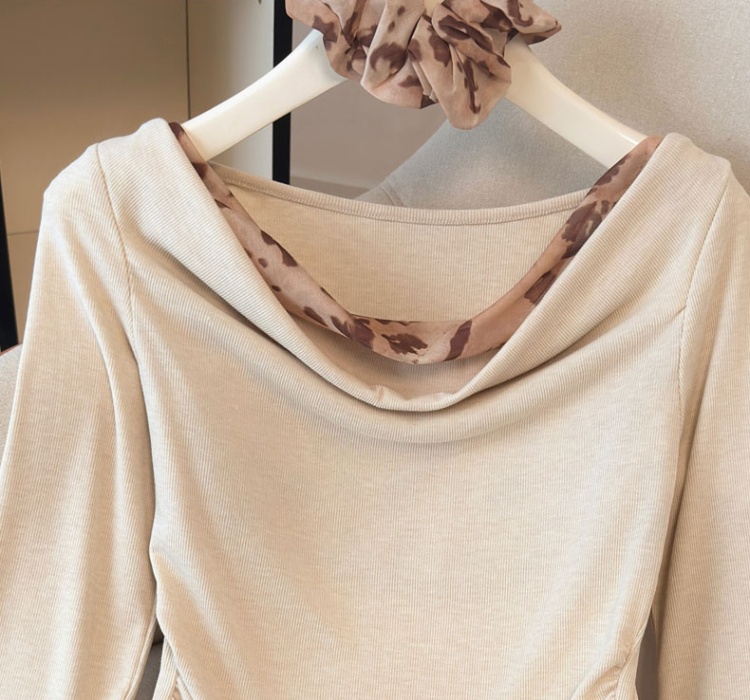 Wood ear autumn slim fashion autumn and winter splice tops