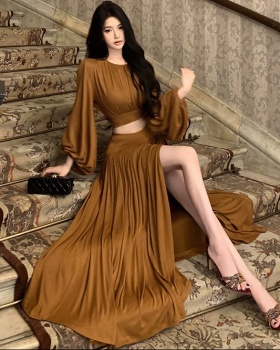 Chouzhe drape short skirt round neck tops a set