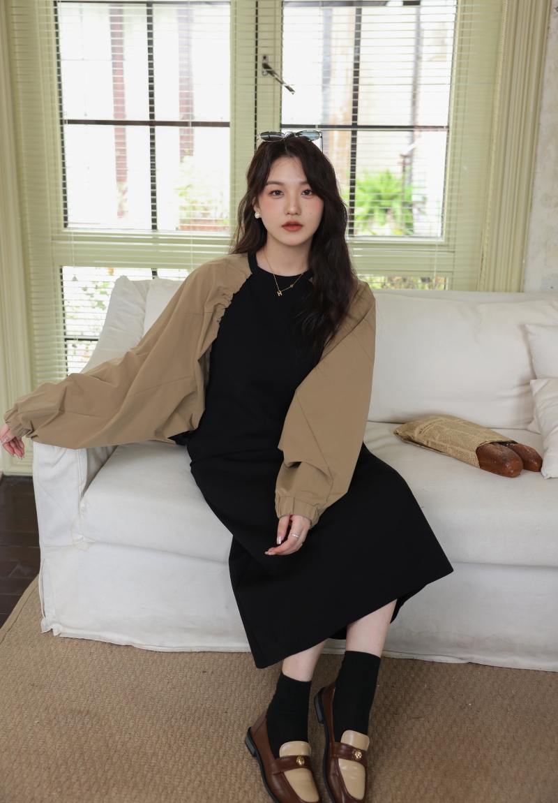 Mixed colors loose Pseudo-two slim France style niche dress