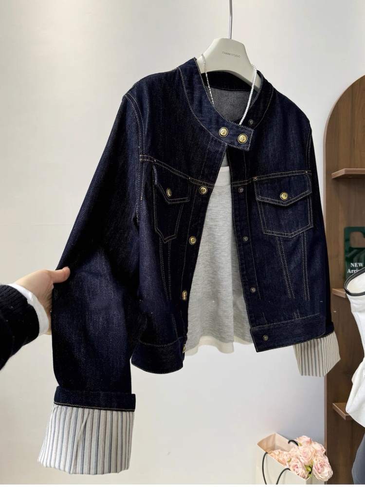 Loose Casual splice coat denim autumn jacket for women