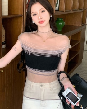 Mixed colors knitted bottoming shirt gauze tops for women