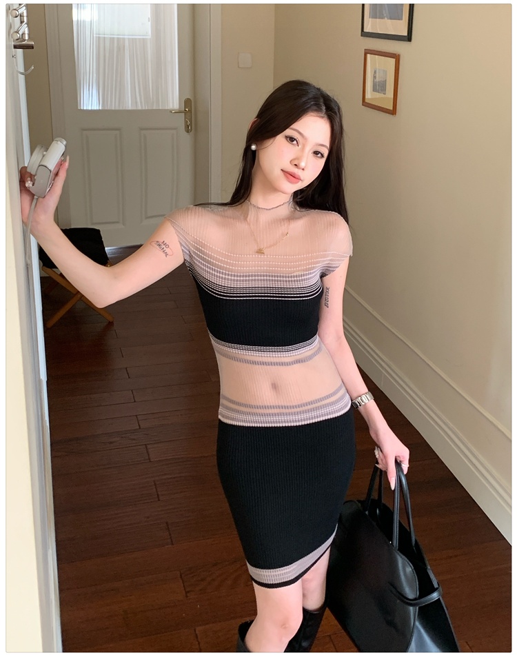Summer half high collar dress sleeveless slim T-back